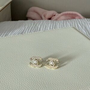 Gold and Pearl Stud Earrings